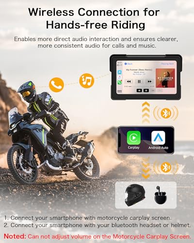 7 Inch Motorcycle Carplay GPS Navigation System with Apple Carplay and Android Auto Portable HD Screen with Dual Bluetooth...