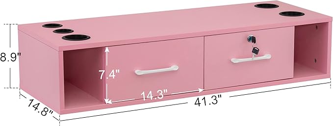 BarberPub Wall Mount Station with Drawers Styling Cabinet Open Storage Beauty Salon Spa Equipment 2502 (Pink)