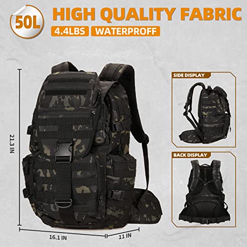 KXBUNQD 50L Military Tactical Backpack Hiking Waterproof Backpack Large Military Pack 3 Day Assault Pack Molle Bag Rucksack