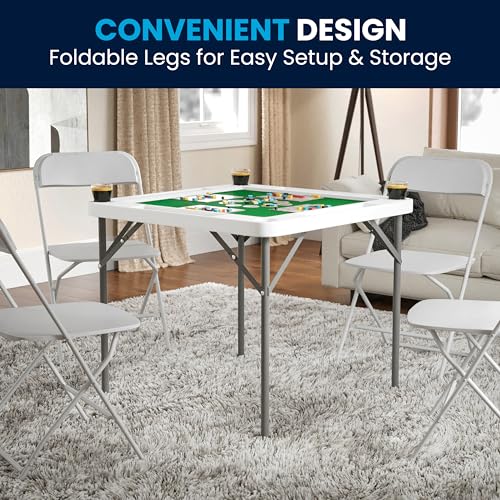 Flash Furniture Silas 34.5" Square Folding Card Table with Felt Green Surface and Cup Holders, Portable Folding Game Table...