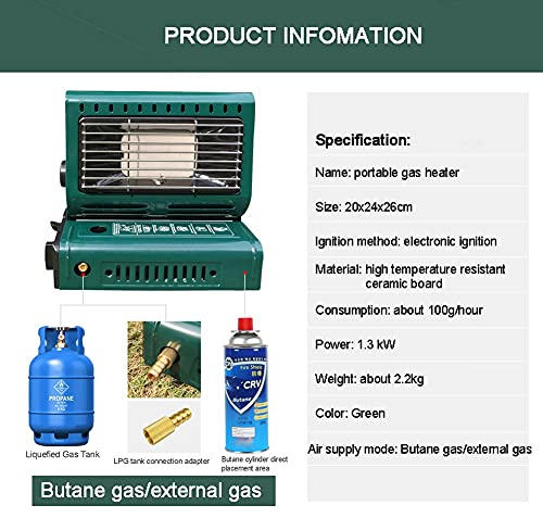 Aocet Portable Gas Heater Camping Heating Stove, 2-in-1, 1.3kW Small Butane Gas Heater Mini Space Heater for Outdoor, Ten...