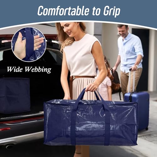 6 Pack Extra Heavy Duty Large Moving Bags with Strong Zipper & Comfortable Handles, Sturdy & Durable Clothes Storage Bags ...
