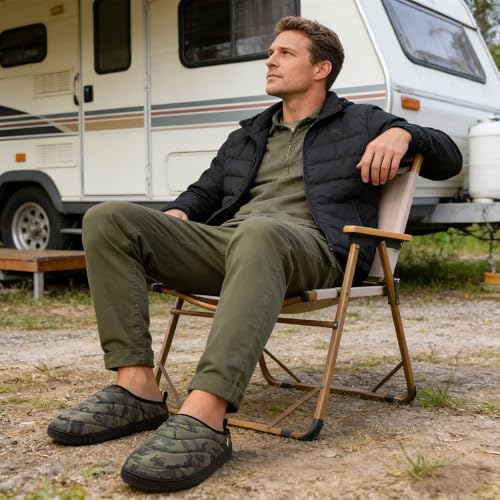 RockDove Men’s Trail-Therm Quilted Memory Foam Slippers for Camping and Indoor Outdoor Adventures with Anti-Slip Rubber Sole