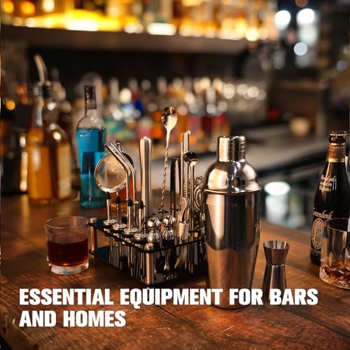KINGROW Cocktail Shaker Set 29-Piece Bartender Kit with Rotating Stand | Bar Set Drink Mixer Set with All Essential Access...