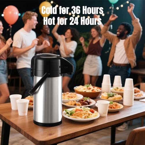 PARACITY Upgraded Airpot Coffee Carafe with Double Pump, Stainless Steel Drink Dispenser for Hot/Cold Beverage with Lazy S...