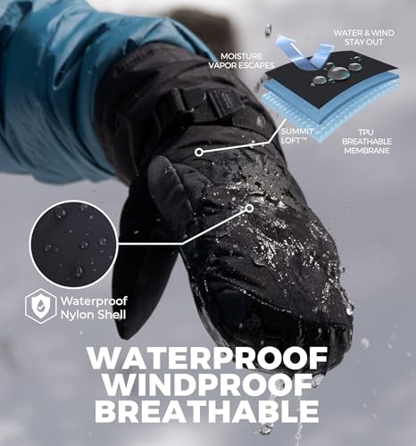 Tough Outdoors Adult Ski Mittens - Waterproof Winter Gloves Men & Women - Thermal Fleece Lining for Cold Weather Gear