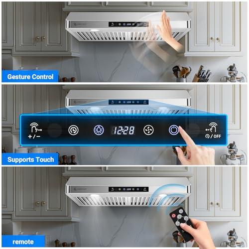 AMZCHEF Under Cabinet Range Hood 30 Inch, 750CFM Stainless Steel Kitchen Stove Vent Hood 3 Speed Exhaust Fan Touch/Remote/...