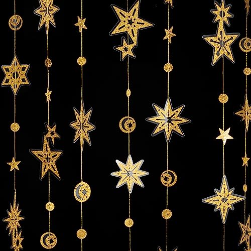 Cheerland Glitter Gold Star Garlands Star Party Decoration Celestial Streamer Space Birthday Decorations Galaxy Backdrop H...