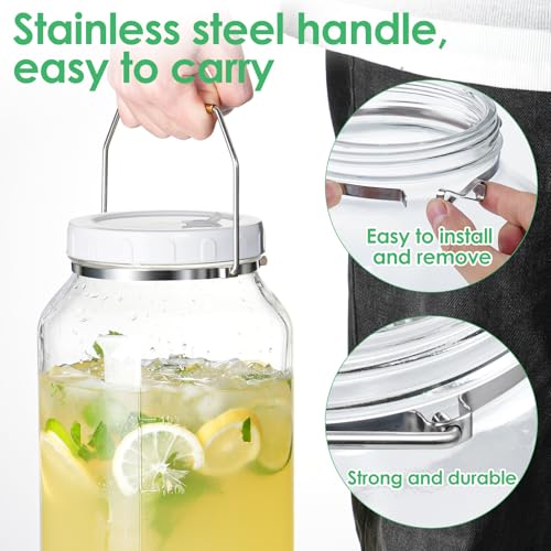 2 Gallon Drink Dispenser for Parties（7600ML）, 1 Pack Leak Proof Beverage Dispenser with Stand AND Handle, Glass Water Disp...