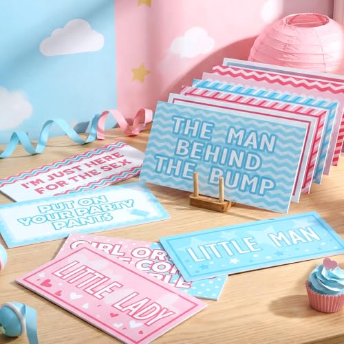 Beeveer 12pcs Baby Shower Photo Booth Props Set Gender Reveal Photo Booth Kit Decorations, Waterproof Multi Color Double S...