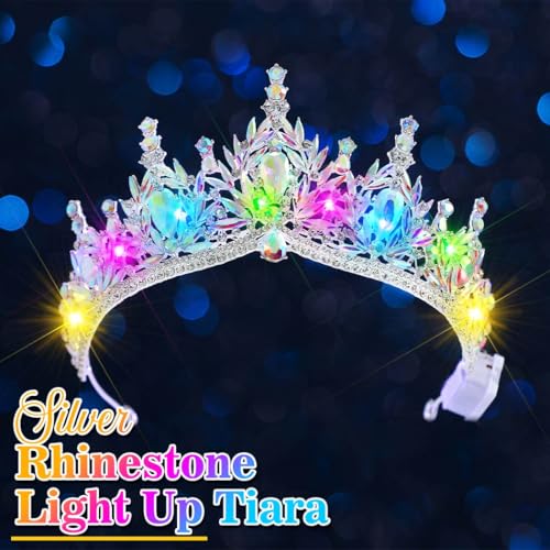 Brishow Light Up Fantasy Rhinestone Gold Crowns,Bridal Wedding Tiaras,Queen Headpiece Jewelry for Women
