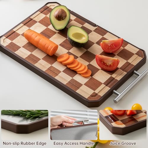 Titanium Cutting Board with Knife Sharpener, Pure Titanium & Acacia Wood Cutting Boards for Kitchen, Double Sided Checkerb...
