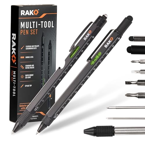 RAK Multitool Pen - Multi-Tool Pens, LED Light, Flathead, Phillips Screwdrivers, Level, Ruler, Bottle Opener, and Stylus. ...