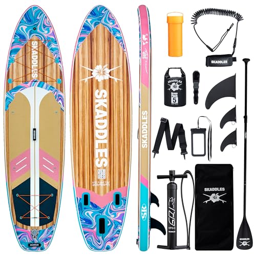 SKADDLES 11' Inflatable Stand Up Paddle Board – Extra Wide SUP for Adults & Kids of All Skill Levels, Stable Paddleboard w...