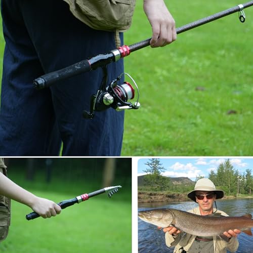 Carbon Fiber Fishing Pole Combo Set -2PACK 2.1m/6.89ft Spinning Reel, 57pcs Accessories Kit for Saltwater & Freshwater Fis...