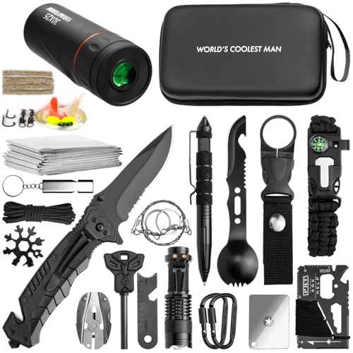 LANKAMO Emergency Survival Kit Gifts for Men Husband Dad, 34 in 1 Survival Gear and Equipment for Camping Hiking Outdoors ...