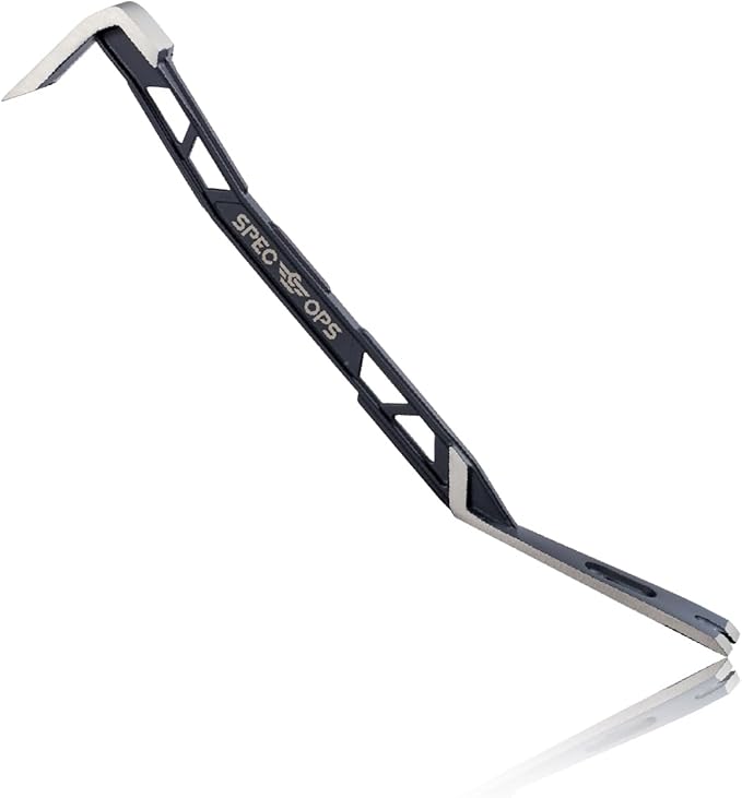 Spec Ops Tools 18" Flat Pry Bar Crowbar, Lightweight Skeletonized Design, Teardrop Nail Puller, High-Carbon Steel