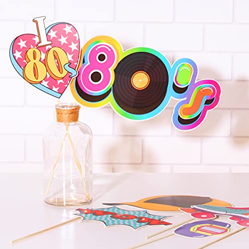 LUOEM 21pcs 80's Photo Booth Props Funny Birthday Party Photo Props with Wooden Sticks Creative Party Supplies, for 1980s ...