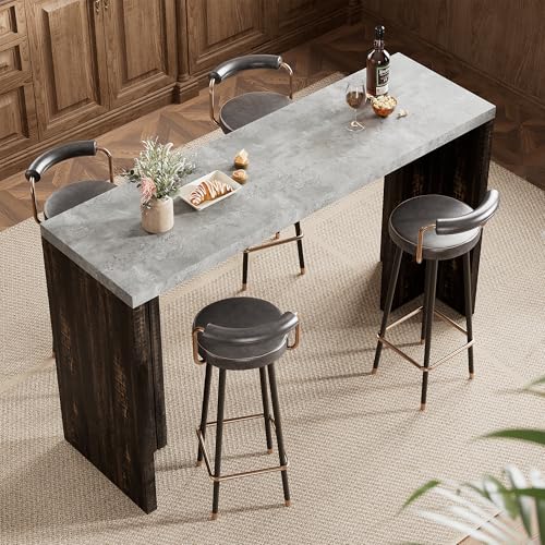 Bar Table for 4-6 People - 55" Long Counter Height Pub with Faux Marble Tabletop, Modern Rectangular Home Bar Coffee Unit ...