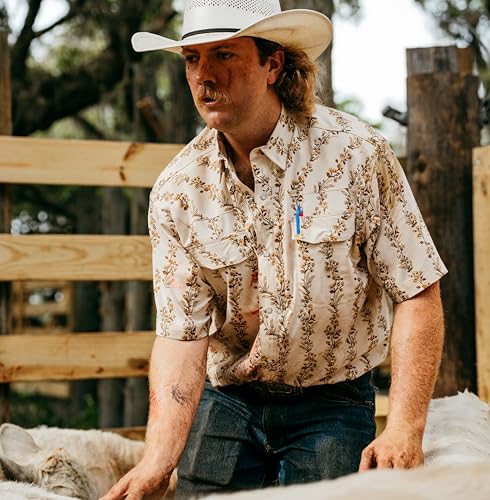 AG-GEAR Men's Short Sleeve Stockyard Pearl Snap Shirt, Breathable Button-Down Western Shirt for Men