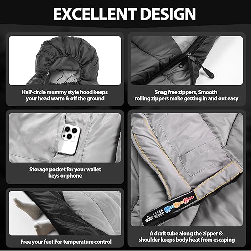 ETGLCOZY Sleeping Bag for Adults Cold Weather & Warm, Lightweight Backpacking Camping Hiking Essentials Gear for Kids 10-1...