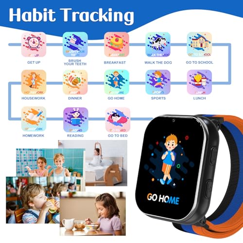 PTHTECHUS Smart Watch for Kids, 4G Smartwatch with Phone Call, SOS, Camera, Music Player, Learn Card, and Puzzle Games, Suitable for Boys and Girls Ages 4-12 Years Old Purple (Black)