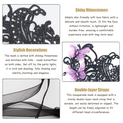 Masquerade Masks for Women with Butterfly Venetian Halloween Lace Mask for Carnival Party Prom Ball