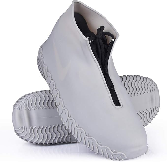 Waterproof Shoe Covers, Silicone Reusable Shoe Cover Non-slip Durable Zipper Elastic Rain Cover Protection for Men Women (L (Women 7.5-10.5, Men 6.5-9), Grey)