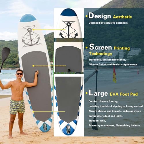 Inflatable Paddle Board,Extra Wide 10.6'/11' Stand Up Paddle Board with Sup Accessories,400lbs Capacity for Family with Sa...