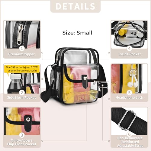 SPODEARS Clear Crossbody Bag for Stadium Events & Concerts - Adjustable Shoulder Strap Purse with 1 Bottle Holder