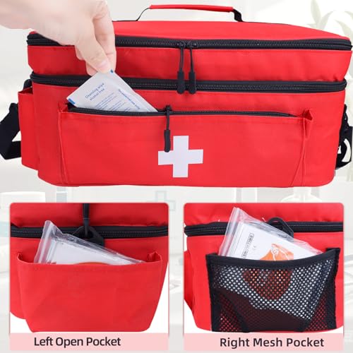 ALSLEA First Aid Bag Empty Large Medical Bag with Shoulder Strap 16”x 9½” x 7” Medicine Organizer Box Travel First Aid kit...