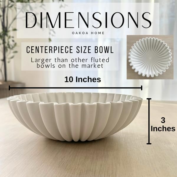 OAKOA Concrete Decorative Bowl - White Large Decorative Bowls for Home Decor - Coffee Table Bowl Decor - Scalloped Ruffle ...