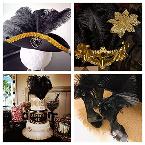 24pcs Natural Black Ostrich Feathers 10-12inch (25-30cm) for Wedding Party Centerpieces，Flower Arrangement and Home Decora...