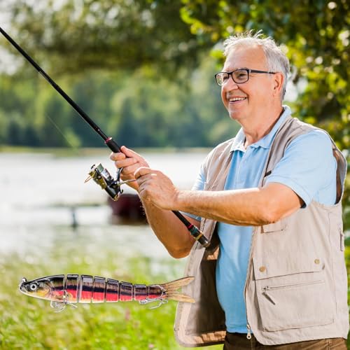 Fishing Lures,Lifelike Swimming Jigging Fishing Lures Double-Blade Rotating Tail for Crappie Walleye Trout Floating Lure f...