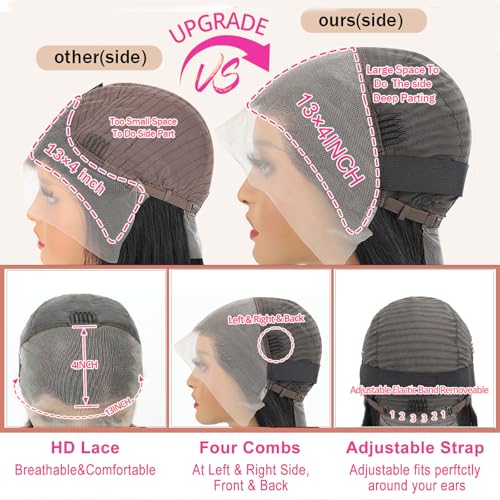 Human Hair Wig Body Wave Lace Front Wigs 180% Density 13x4 Pre Plucked Natural Hairline with Baby Hair HD Frontal Lace Wig For Women 24 inch