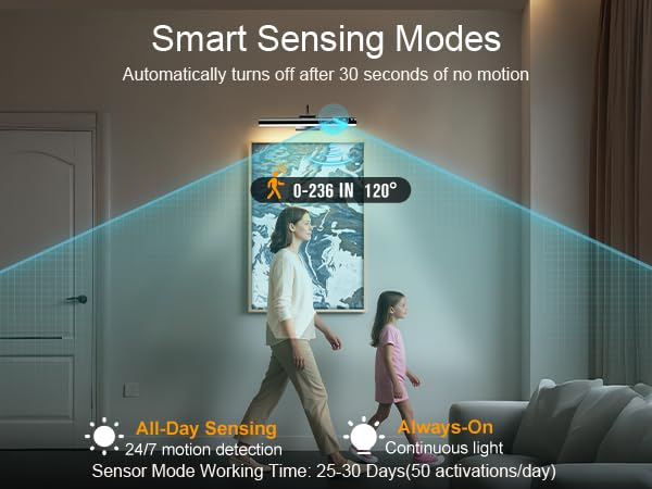RIRIBEN 15.7'' Picture Lights for Wall with Motion Sensor, 9000mAh Rechargeable Battery Operated Poster Lights for Paintings, Portraits, Wall Decor, Black