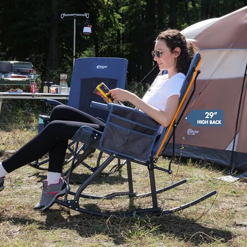 PORTAL Oversized Folding Rocking Camping Chair Portable Outdoor Rocker with High Back Hard Armrests Carry Bag, Supports 40...