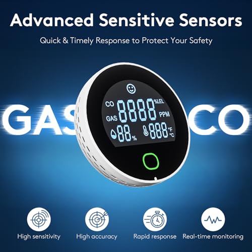 2 Packs 4 in 1 Carbon Monoxide Detectors Plug in, Natural Gas Leak & Carbon Monoxide Detectors, Dual Alarms and HD Screen Display with CO/Gas/Temperature/Humidity for Home/Travel/RV