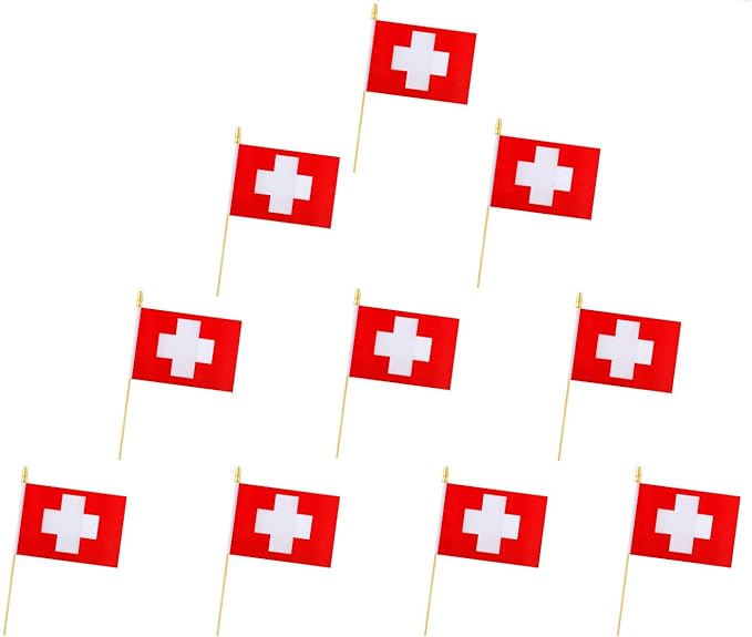 10 Pack Switzerland Flags -CH Handheld Flag- 5x8 in,Swiss Mini Flag. Suitable For Party Decorations, Store Displays, Bar D...