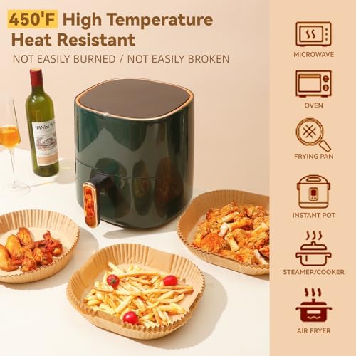 Air Fryer Liners Disposable, Parchment Paper for Baking 9inch Round, 125pcs Non-Stick Parchment Sheets for Air Fryer Basket, Microwave, Oil-proof and Water-proof for Easy Cleanup