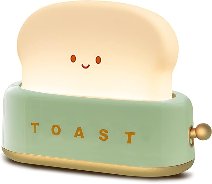 QANYI Desk Decor Toaster Lamp, Rechargeable Small Lamp with Smile Face Toast Bread Cute Toaster Shape Room Decor Night Lig...
