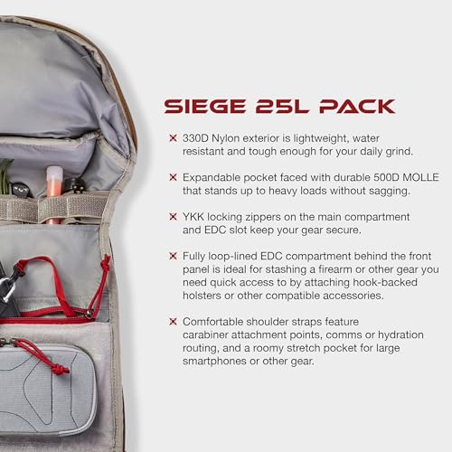 Vertx Siege 25L Tactical Backpack - 500D Nylon, MOLLE Pocket, Loop-Lined EDC Compartment, Rapid Access Tab and YKK Zippers...