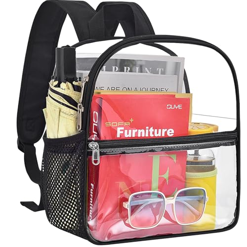 Busiuw Clear Backpack for Stadium Events - 12x12x6, Mini Small Clear Bag Sports Fan Backpacks with Front Pocket for Concer...