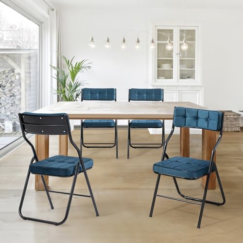 HOMEFUN Padded Folding Chairs 4 Pack - Foldable Dining Chair with Cushion, Portable and Assembled Extra Seat for Guests Ki...