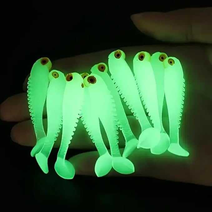 Glow-in-The-Dark T-Tail Fishing Lures, 1.97-Inch Silicone Swimbaits for Night Fishing, 10PCS