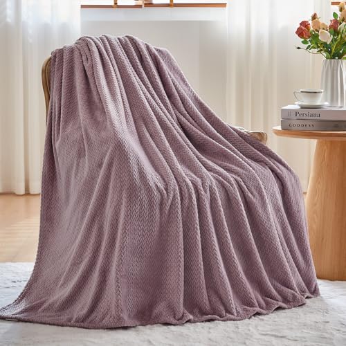 NEWCOSPLAY Super Soft Throw Blanket Light Purple Premium Silky Flannel Fleece Leaves Pattern Lightweight Bed Blanket All S...