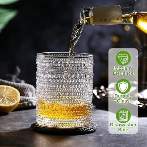 Hlukana Vintage Hobnail Drinking Glasses Set of 8, 12 oz Highball Glasses & 10 oz Cocktail Glasses Set, Kitchen Water Glas...