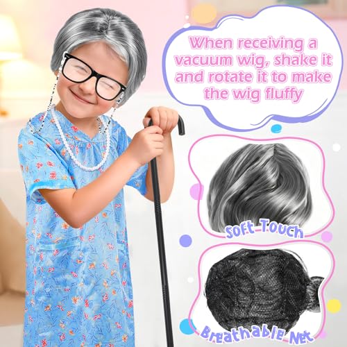 Old Lady Costume for Kids Girls, 100 Days of School Costume for Girls 100th Day of School, Granny Grandma Dress Up Nightgo...