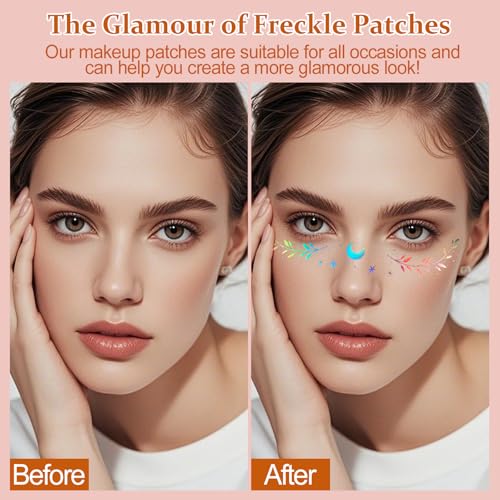 Boko 10Pcs Holographic Glitter Freckles Face Tattoo, Star Face Glitter Speckles Makeup Patches for Pride Accessories, Wate...