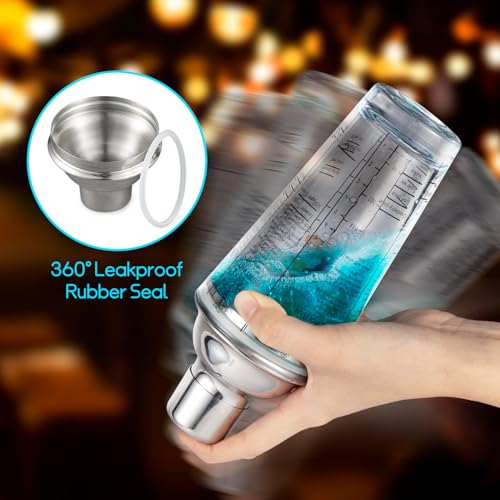 Ailelan Glass Cocktail Shaker with Strainer, 14oz Martini Shaker with 6 Recipes On Side, Clear Drink Shaker Bottle with Me...